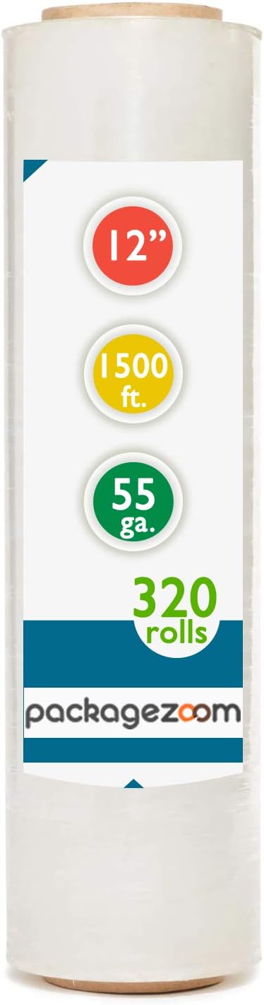 PackageZoom 320 Rolls 12" Stretch Wrap x 1500 Feet Stretch Wrap 55 Gauge Stretch Wrap Moving Supplies Stretch Wrap