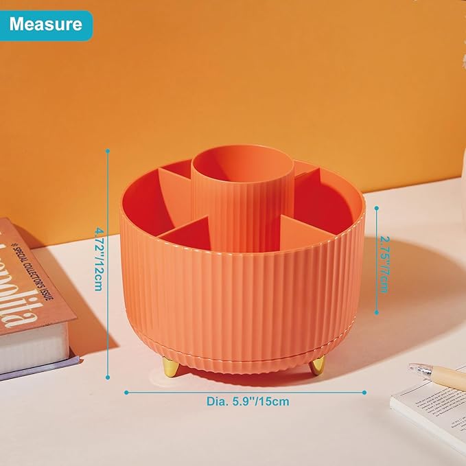 Pencil Pen Holder for Desk, 5 Slots Pencil Organizer Makeup Brush Holder Pen Organizer Pencil Holder for Desk Marker Organizer Office Supplies Organizers for Home Office Art Supply Orange