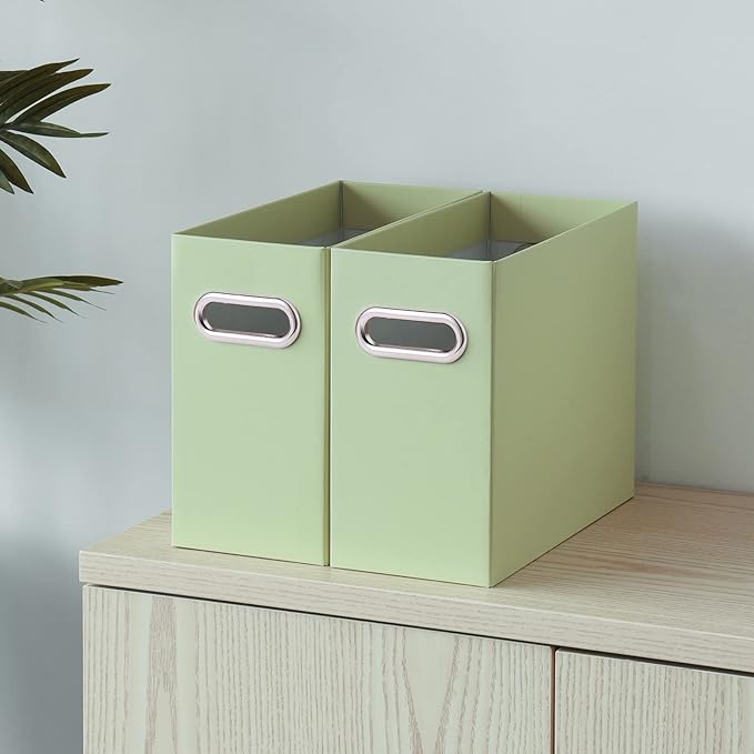 Oterri File Organizer, Small Storage Box, Cardboard File Folder Organizer, Collapsible File Box, Hanging File Organizer for Letter Size, Portable File Box with Handle, Only Box(Green,8 Packs)