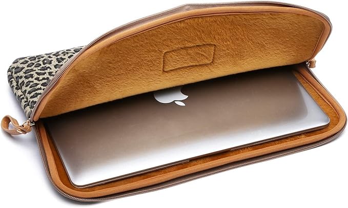 XSKN 14 inch Yellow Cheetah Zipper Canvas Fabric Stylish Leopard's Spots Print Style Laptop Sleeve for MacBook/Dell/HP/Lenovo/Sony/Toshiba/Acer/Samsung/Haier etc.