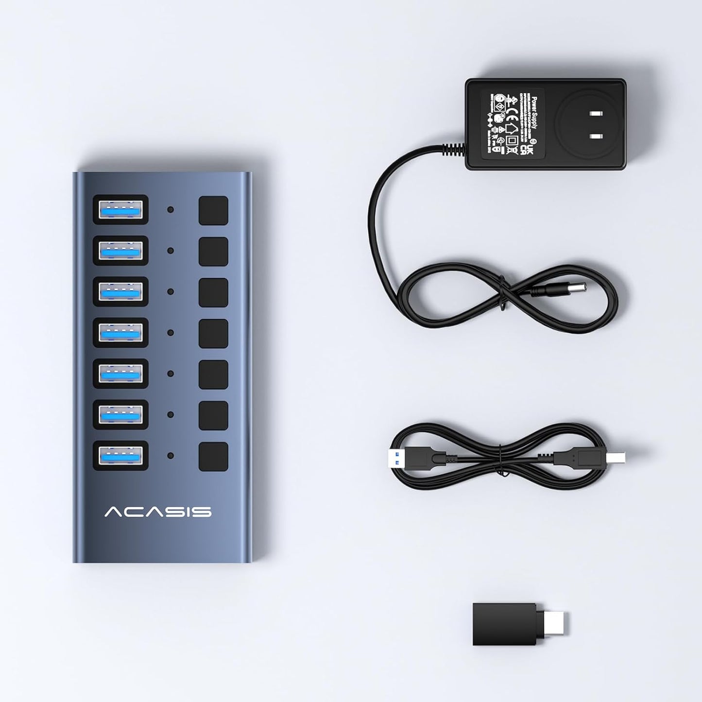Powered USB 3.1 Hub, ACASIS 7 Ports USB 3.1 Hub with 10Gbps Data Speed,Aluminum Housing, USB Hub Powered with 24W Power Adapter, USB Hub for PC/Laptop, Computer, Flash Drive, Printer, Camera