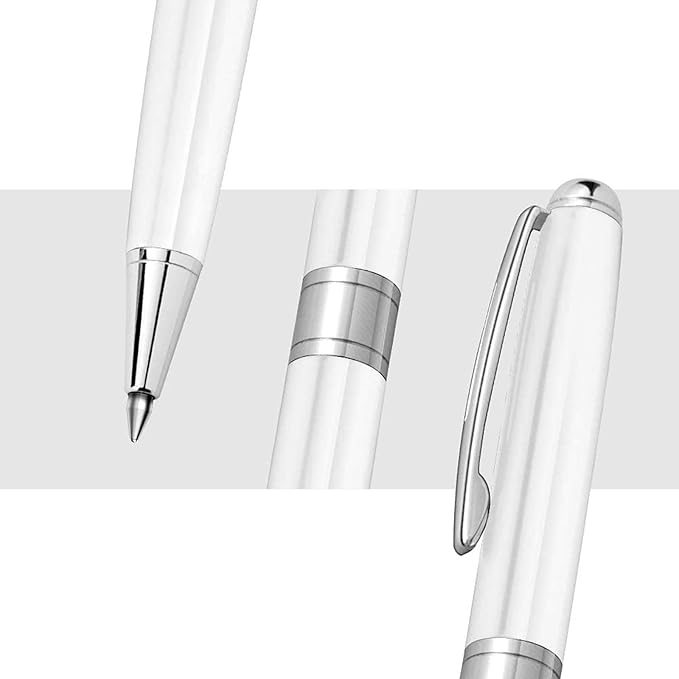 Cambond Ballpoint Pens White Pens - Fancy Pens Black Ink Pens for Journaling Men Gift Business Police Flight Attendant 1.0 mm Medium Point, 3 Pens with 3 Extra Refills (White)
