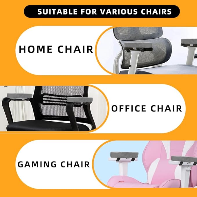 Office Chair Armrest Pads Covers with Memory Foam Elbow Pillow for Forearm Pressure Relief, Arm Rest Covers for Office Chairs, Wheelchair, Comfy Gaming Chair(Grey)