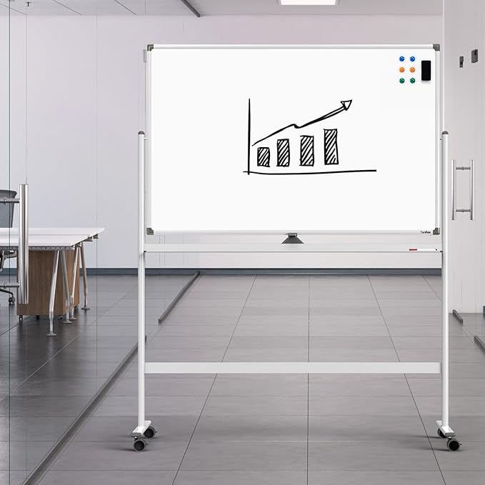 Dry Erase Whiteboard Easel on Wheels - TANKEE 48" x 32" Large Double Sided Mobile Whiteboard, Reversible Magnetic Rolling White Board for Home Office Classroom, Flip Chart Holders and Paper Pad