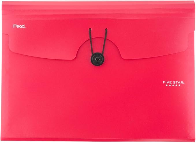 Five Star Expanding File Organizer, 6-Pocket Accordian File Organizer, Bungee Closure, Holds 11" x 8-1/2", Fire Red (350100B-ECM)