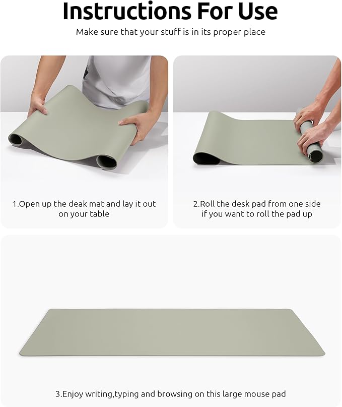 YSAGi Leather Desk Protector, Office Mat, Large Mouse Mat, Non-Slip PU Leather Blotter, Laptop Desk, Waterproof Writing Pad for Office and Home (Sage Green, 23.6" x 13.8")