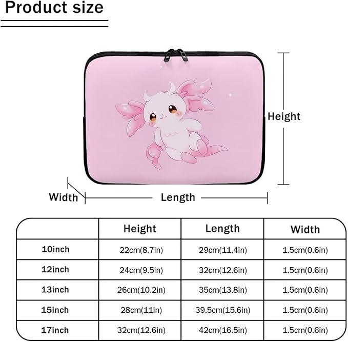 Cute Axolotl Laptop Sleeve for Women 13 inch Lap Top Case Slightly Laptop Pouch with Humanize Design Computer Carrying Case Easy to Clean Laptop Accessories Pink Tablet Bag