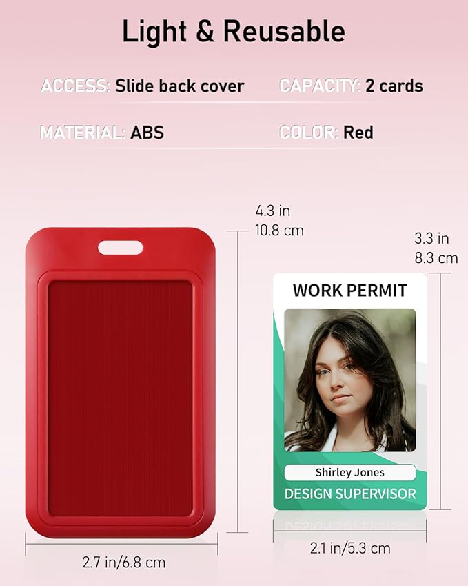 Uniclife 6 Pack Sliding ID Badge Holder Vertical Red Hard Plastic Case with Clear Window Red Card Protector Pouch for Office School ID Credit Cards Proximity Key Cards Driver’s Licenses and Passes