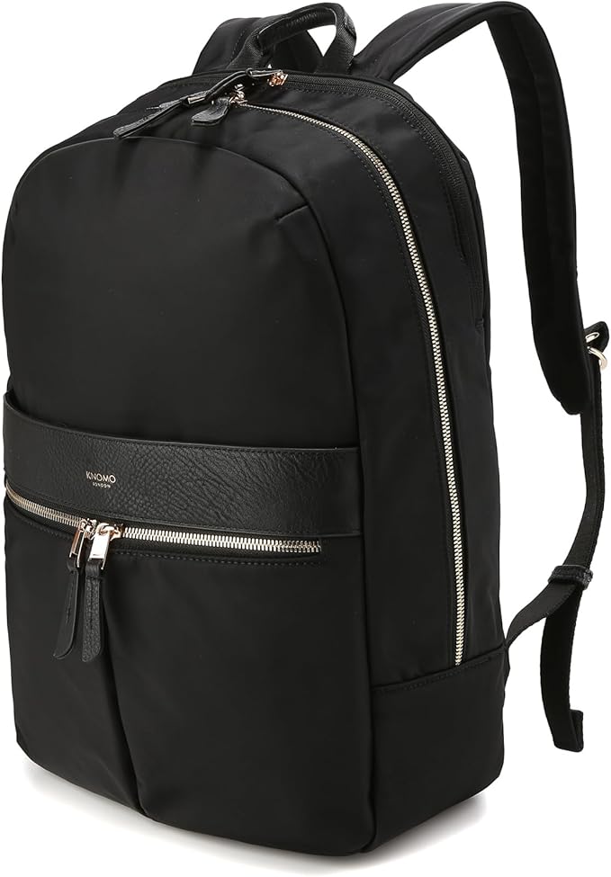 KNOMO Beaufort 15.6" Laptop Backpack Work Bag Purse for Women Large Travel Rucksack with Golden Zip, Black
