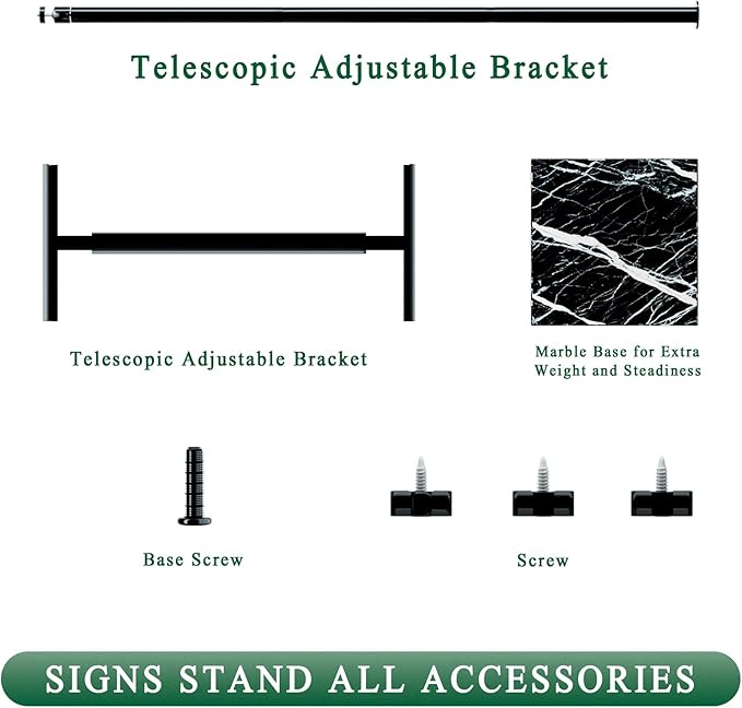 Poster Holder Stand with Marble Base, Floor Standing Sign Holder, Adjustable Height Up to 61.5 Inch, 360°Rotation Display Stand for Indoor & Outdoor Many Occasion