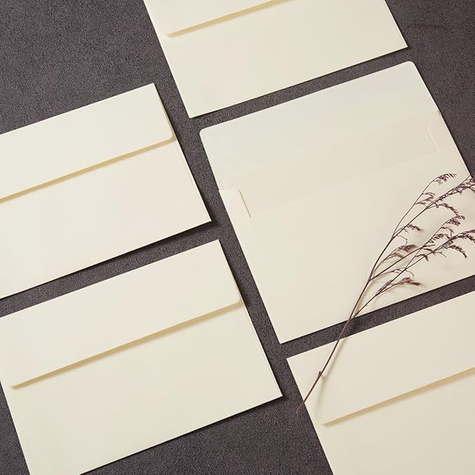 Wishop 50 Pack Self-Adhesive Envelopes with Fold Cards for Wedding Invitations, Greeting Cards, Baby Shower, Letter Mailing (Cream Color, 4x6)