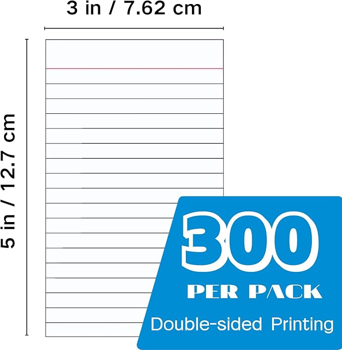 Vertical Ruled Index Cards 3 X 5 Flash Card Double Sided Lined Notecards Heavy Weight Ruled Checklist Thick Recipe Cards for Studying, School, Home and Office(White,300Count)