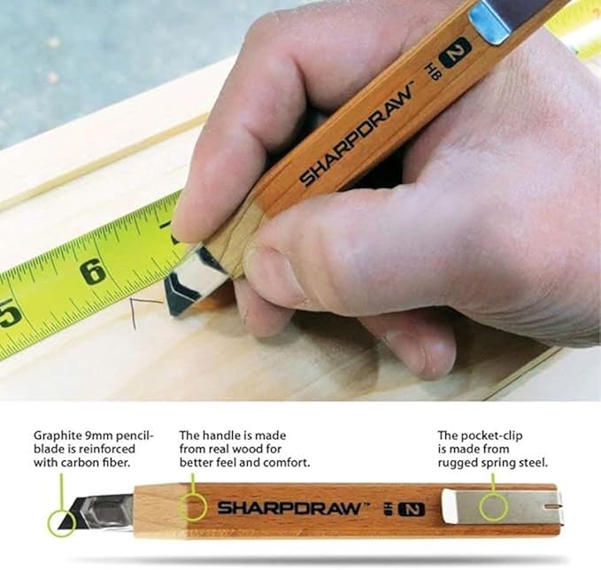 Sharpdraw Mechanical Carpenter Pencil - Carbon Fiber Lead for Razor Sharp Lines - 2 Pack