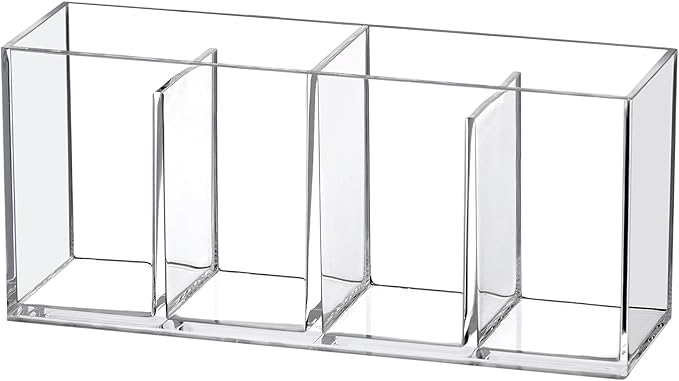 Amazing Abby - Penny - Acrylic 4-Compartment Pen Holder, Clear Plastic Organizer for Office Supplies, Perfect Office Desktop Storage Solution for Pencils, Pens, Markers, Scissors, and More