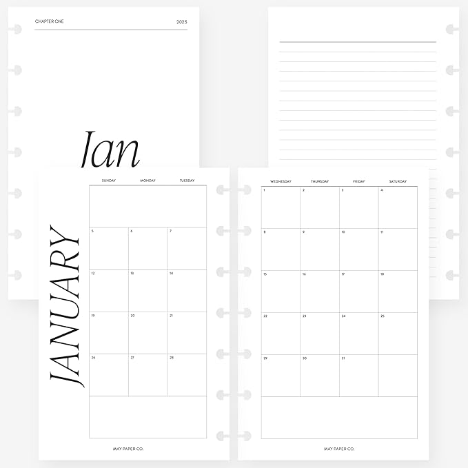 Mini Happy Planner 2025 Month on Two Pages Monthly Planner Insert Agenda Refill for 7-Discs Notebook 4.6 x 7 (Monthly Classic (Sunday start) (Separable Months))