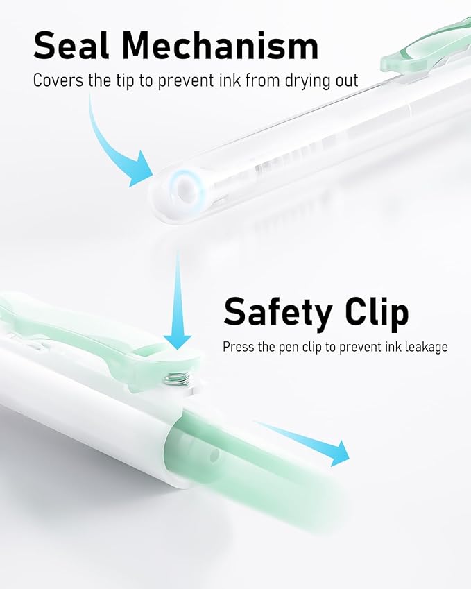 Four Candies 14Pack Pastel Gel Ink Pen Set,Cute Retractable 0.5mm Fine Point Pen,Note Taking Aesthetic Pens,12 Pack Black Ink Pens with 2Pack Highlighter, Smooth Writing Pens for School, Office(Green)