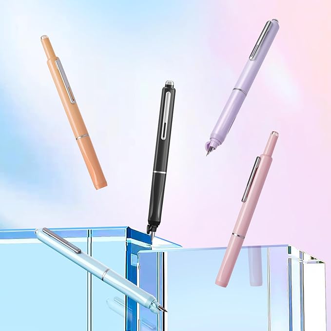 WRITECH Retractable Fountain Pen Set: Fine Nib Black Ink Pen Includes 5 Ink Cartridges No Leaking for Smooth Writing (Orange)