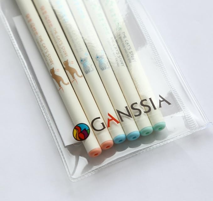 Colorful Cats Design 0.38mm Gel Pens Black Ink Pen Pack of 6 PCS