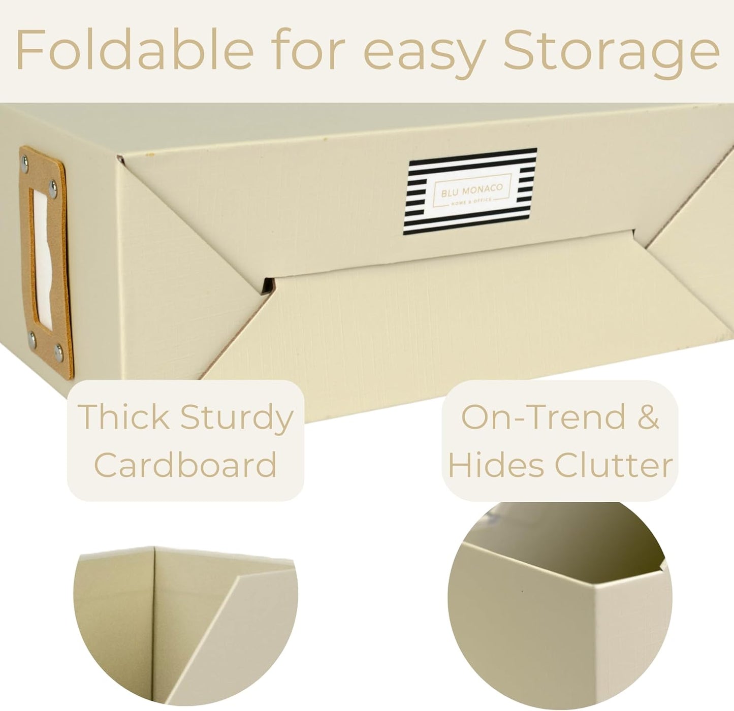 BLU MONACO Set of 6 Foldable Magazine File Holders in Beige Linen – Sturdy Cardboard Vertical Organizers with Label Holders – Stylish Storage Solution for Magazines, Files, and Office Supplies