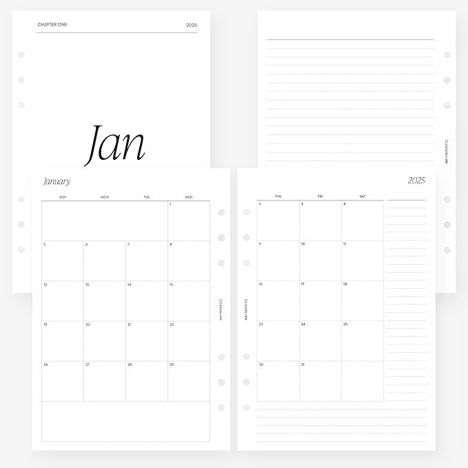 A5 2025 Month on Two Pages Monthly Planner Insert Agenda Refill for 6 ringed A5 Filofax, Kikki K, LV GM agendas (Monthly with Notes (Sunday Start, Non-Separable Months))