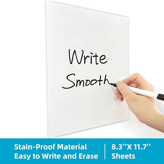 Dry Erase Board Sticker- Whiteboard Stickers-8.27''x11.69'' Removable Dry Erase Sheets- Fridge Dry Erase Paper for Wall/Desk/Refrigerator/Door/Locker/Home/Office/Classroom (White-2Pcs)