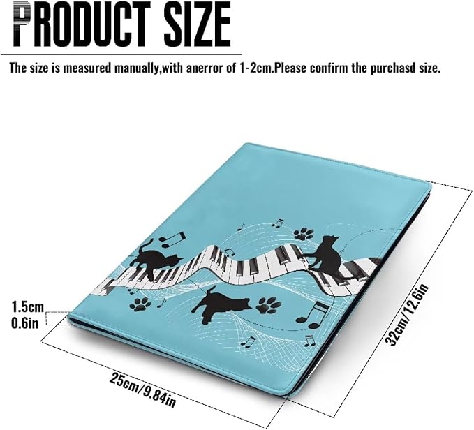 Black Cat Music Portfolio Folder Leather Padfolio with A4 Size Clipboard Clip for Business Resume Interview Document Sleeve Binder Folder for Men/Women