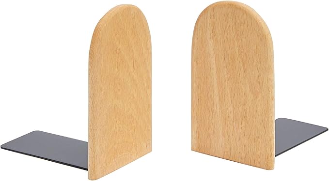 Pandapark Wood Bookends,Non-Skid Bookend for Shelves,Heavy Duty Bookends,Book Stand for Books/CDs,1 Pair