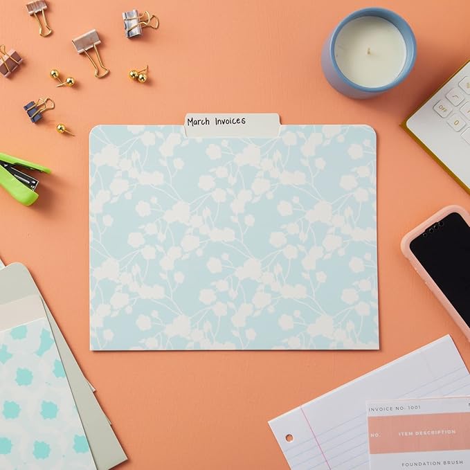 Juvale 12-Pack Pretty Pastel Decorative File Folders for Women and Girls, Cute Classroom Supplies, Office, Organization Letter Size, 1/3 Cut Tabs, 12 Assorted Patterns and Solids (11.5x9.5 in)