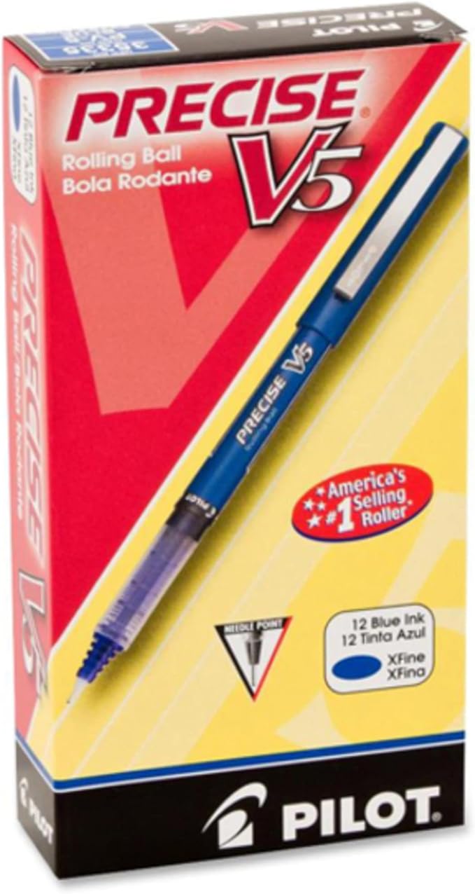 Pilot, Precise V5, Capped Liquid Ink Rolling Ball Pens, Extra Fine Point 0.5 mm, Blue, Pack of 12