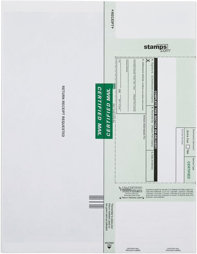 Certified Mail Envelopes - 25 Pack, Envelopes with Return Receipt | Ideal for Important Certified Mail, Business Mailings, and Secure Shipments