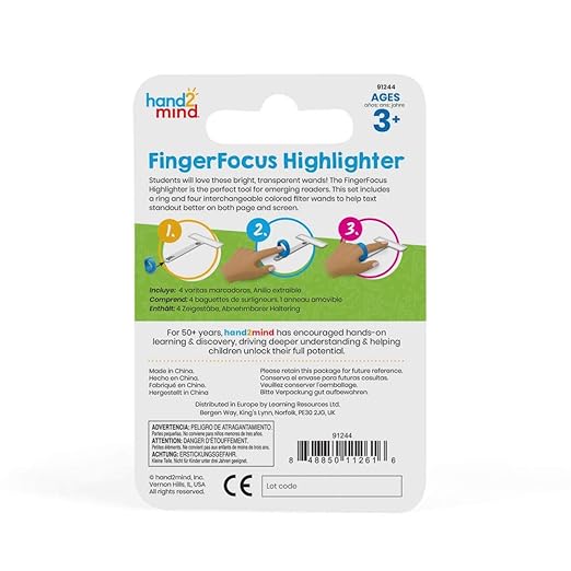 hand2mind FingerFocus Highlighter, Guided Reading Strips, Reading Pointers for Kids, Dyslexia Tools for Kids, ADHD Tools, Special Education School Supplies, Teacher Classroom Must Haves (1 Pack)