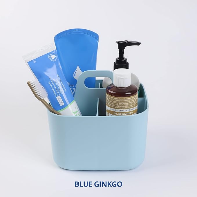 BLUE GINKGO Stackable Organizer Caddy – Korean-Made Portable Tote for Bathroom, Office, Crafts, or School Supplies (Square, Blue)