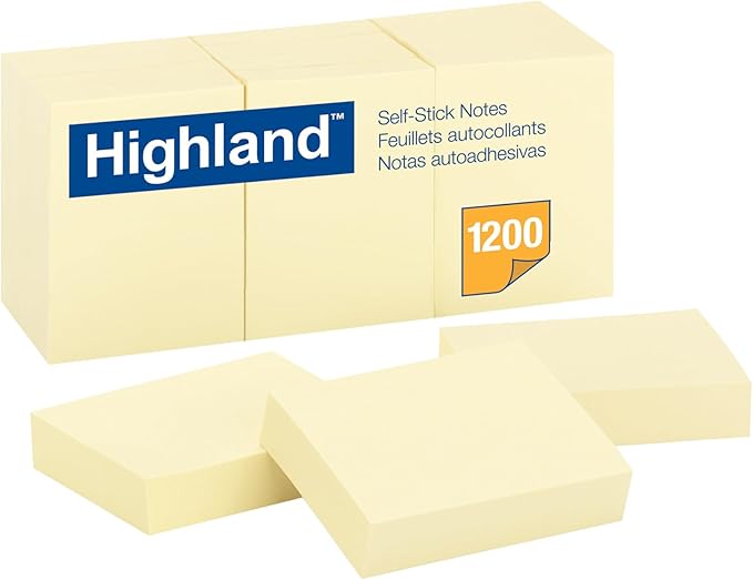 Highland Sticky Notes, 1.5 x 2 Inches, Yellow, 12 Pack (6539)