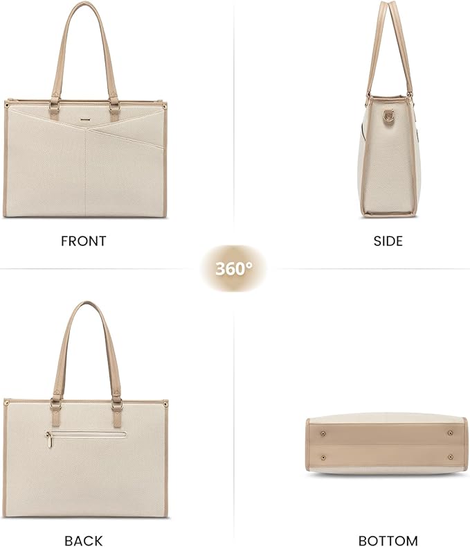 LOVEVOOK Laptop Bag for Women, 15.6 inch Laptop Tote Work Teacher Bags Cancas Computer Shoulder Bag,Canvas/Apricot Beige