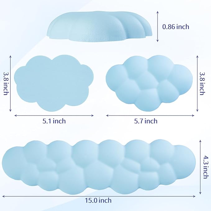 Cloud Wrist Rest Keyboard, Cloud Palm Rest Set with PU Leather Memory Foam, Cute Keyboard Rest for Wrist Support and Arm Rest, Desk Cloud Wrist Pad for PC/Gaming/Hand Cushion/Computer-Blue