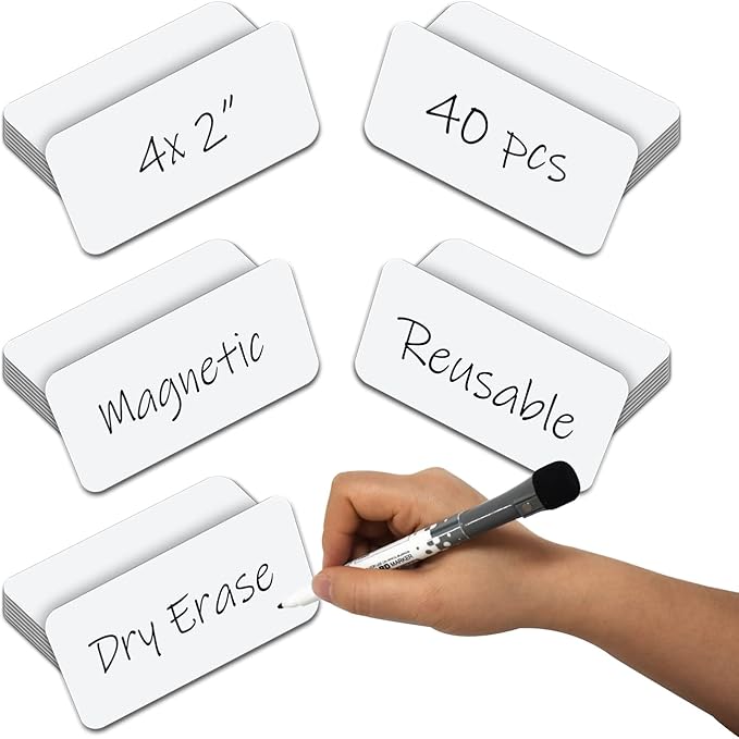 Reusable Magnetic Labels 4x2 Inch White, Dry Erase Magnetic Labels for Whiteboards,Pack of 40