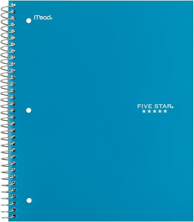 Five Star Spiral Notebooks + Study App, 4 Pack, 1 Subject, Wide Ruled Paper, 10-1/2" x 8", 100 Sheets, Amethyst Purple, Raspberry Pink, Gray and Tidewater Blue (930105-ECM)