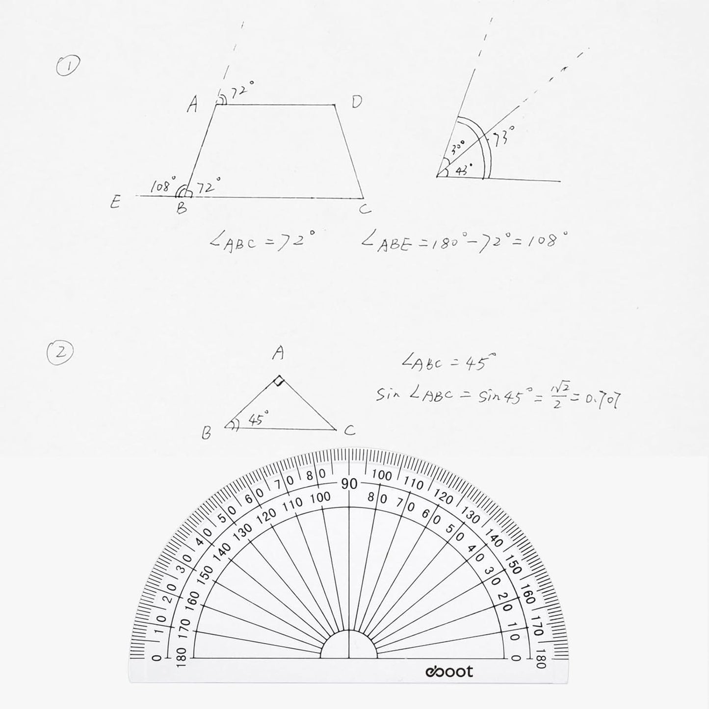 EBOOT 100 Pcs Math Protractors Plastic Protractor 180 Degrees, 4 Inches (Clear)