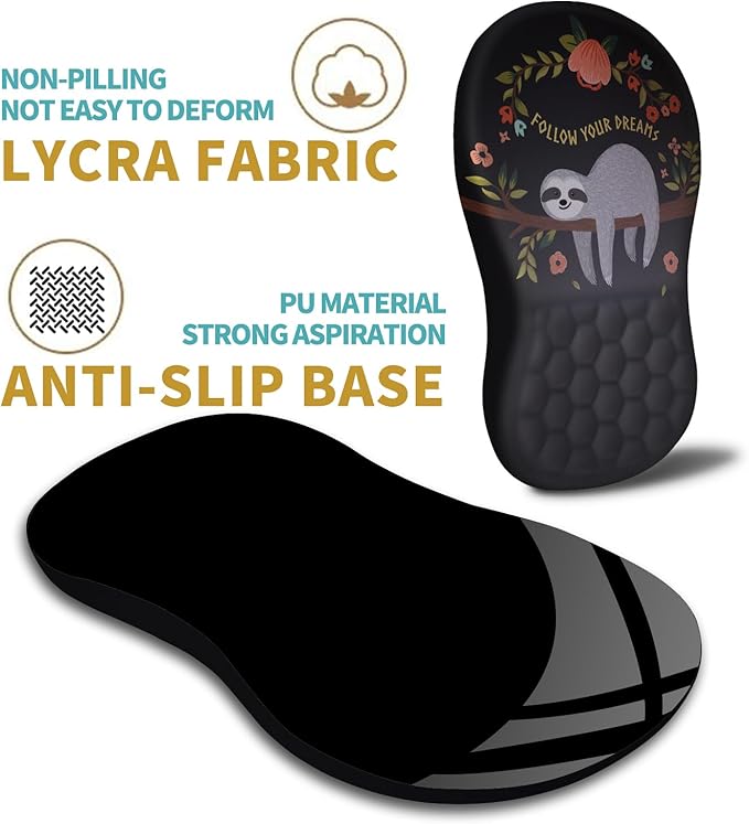 Hokafenle Ergonomic Mouse Pad Wrist Support with Massage Design, Wrist Rest Pain Relief Mousepad with Memory Foam&Non-Slip PU Base, Mouse Pads for Wireless Mouse & Desk (12x8 inch,Cute Sloth)