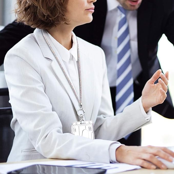 VIQWYIC Retractable ID Badge Holder with Bling Neck Strap Lanyard, Bling Badge Reel with Clear Card Holder for Office Worker Teacher Doctor (Colored)