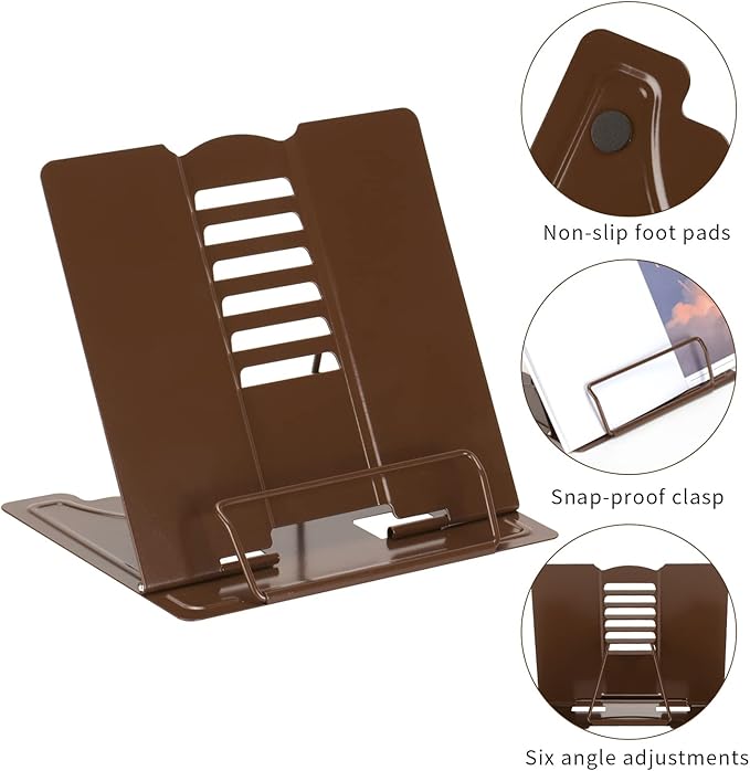 Metal Book Stand - Adjustable Book Holder for Reading (Full Brown)
