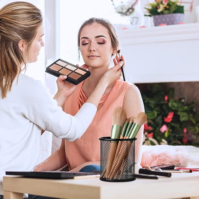 2 Pack Mesh Metal Pen Holder for Desk, 3.54×3.85IN Pencil Holder Workspace Organizers for School Office- Desk Accessories & Storage Products, Black