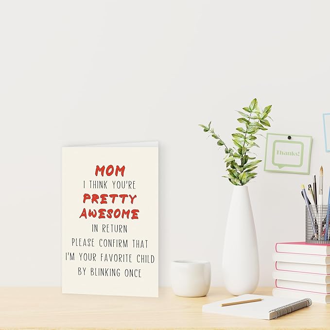 Funny Birthday Card for Mom, Cute Mother Birthday Card from Son Daughter, Sweet Greeting Card with Envelope, Best Mothers Day Gifts Idea