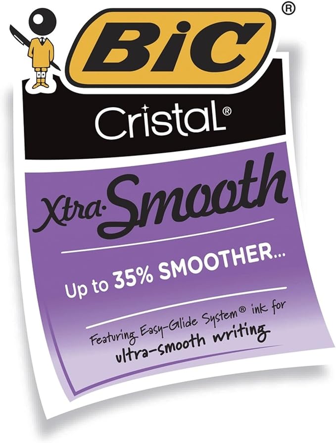 BIC Cristal Xtra Smooth Black Ballpoint Pens, Reliable Medium Point (1.0mm), 12-Count Pack