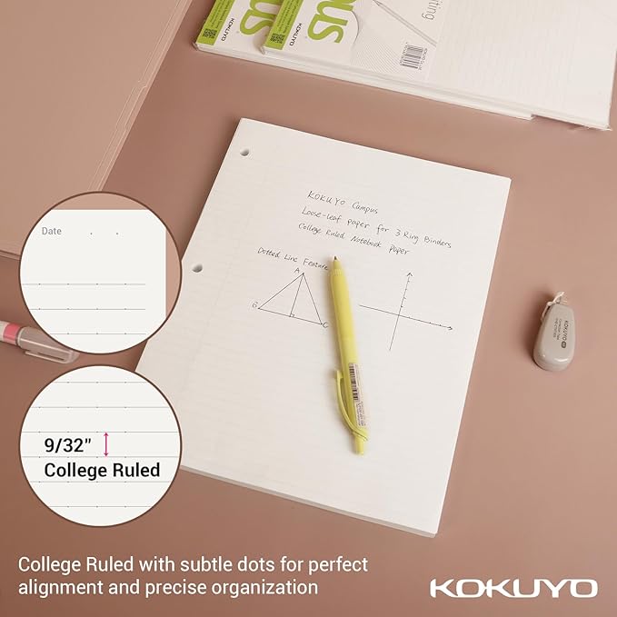 Kokuyo Campus Loose Leaf Paper for 3 Ring Binders, Smooth Writing Lined Paper, 500 Sheets, 11” x 8-1/4”, College Ruled, Bleeding-Resistance, School Suppliers, Made in Japan (WSG-NO-887G1)