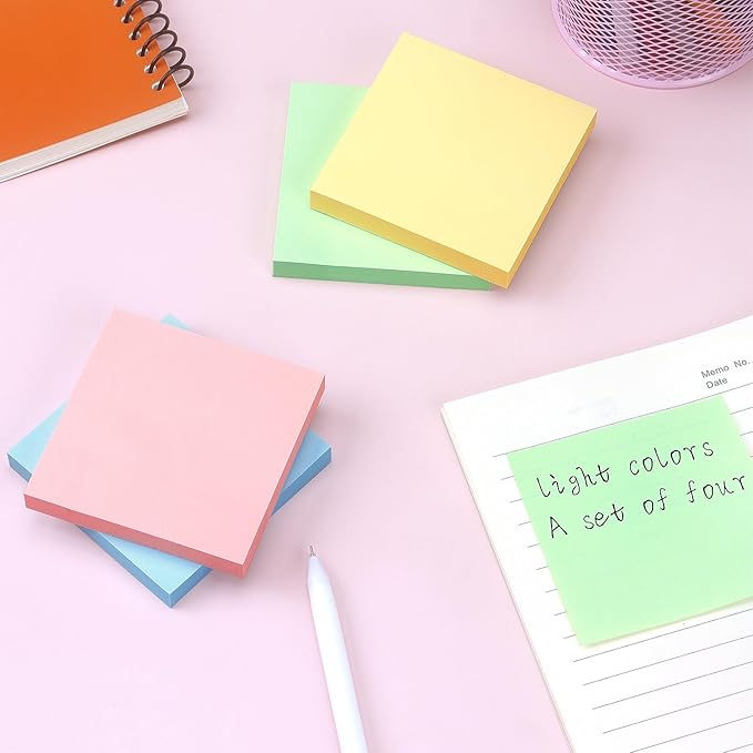 Sticky Notes 3x3 Self-Stick Notes Bright Colors Sticky Notes 4 Pads 100 Sheets/Pad (Pastel)