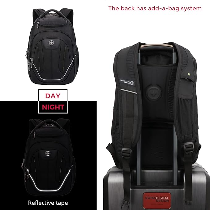 Swissdigital Design Large Travel Backpack For Men, TSA-Friendly Business Laptop Backpack, USB Charging Port,RFID Protection Tech Backpack Fits 15.6Inch Laptop (TERABYTE J16BTF-21) One Nation One World