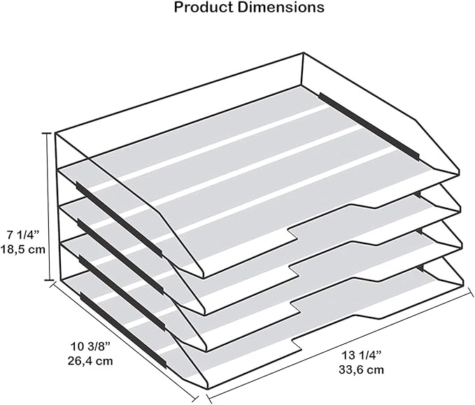 Acrimet Stackable Letter Tray 4 Tier Side Load, Plastic, Desktop File Organizer (White Color)