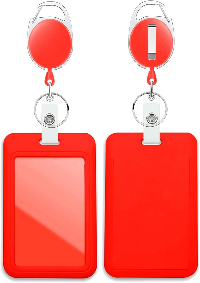 Red Badge Holder with Retractable Reel ,Badge Clips Retractable Heavy Duty Badge Reel,Keychain,ID Holder for School Nurse Office Teen