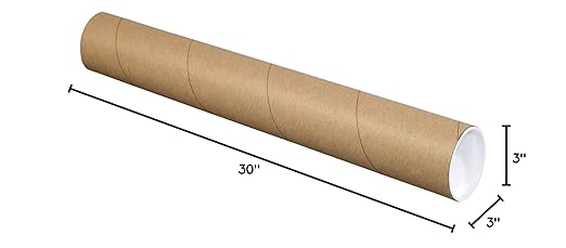 BOX USA BP3030K Mailing Tubes with Caps, 3" x 30", Kraft (Pack of 24)
